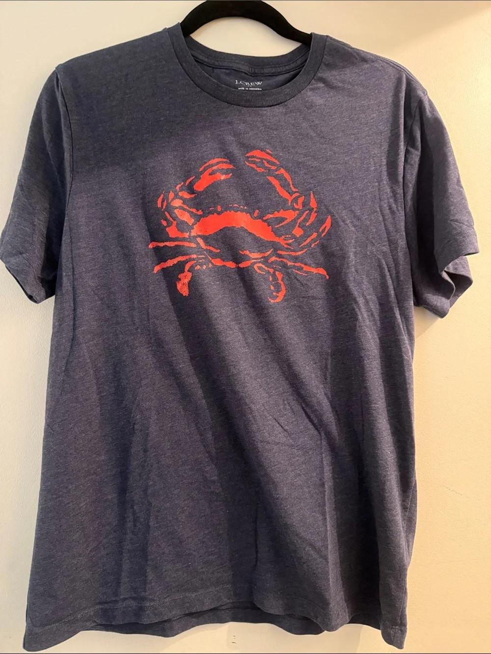 J. Crew Men’s Navy Blue T-Shirt with Red Crab Graphic